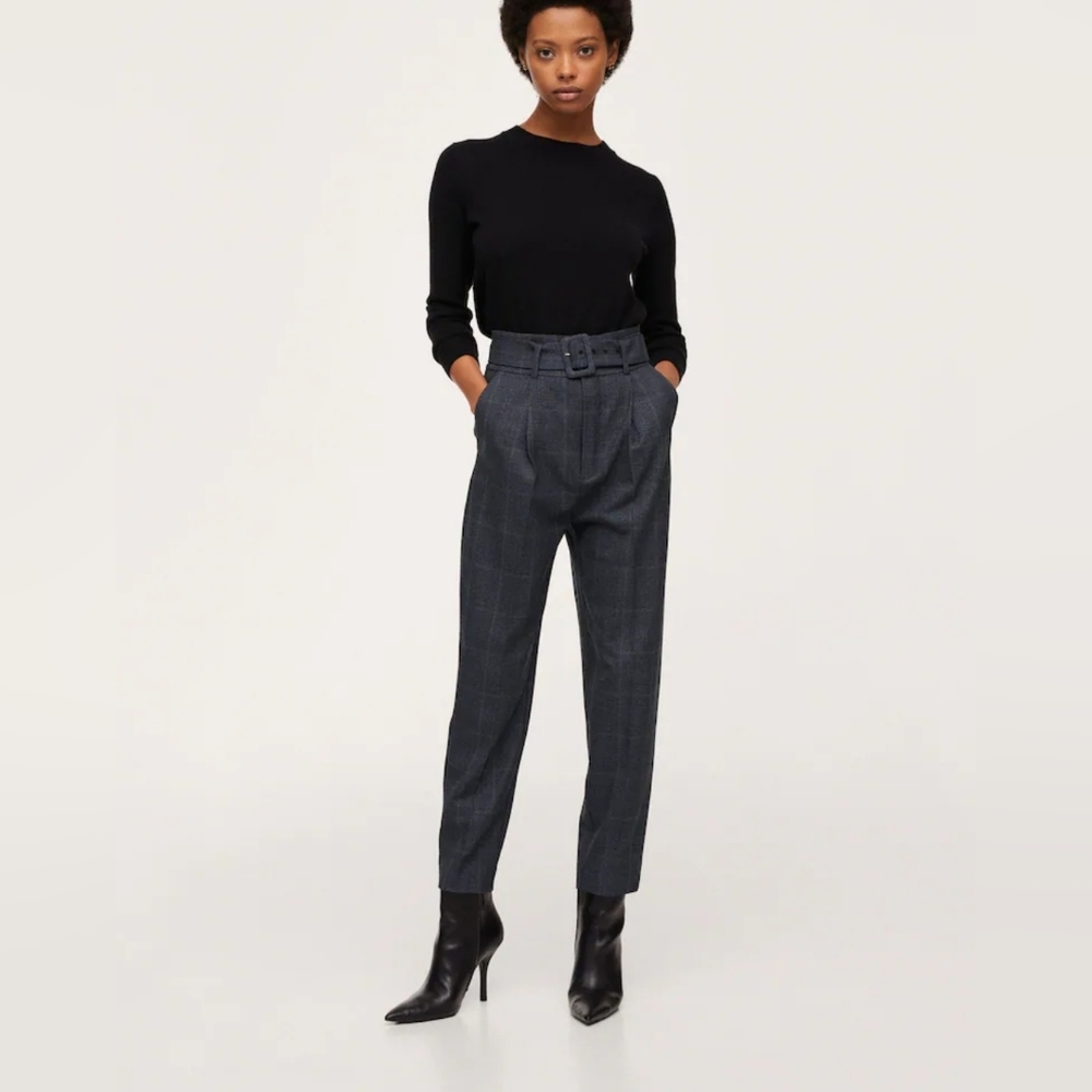Mango Belt high-waist trousers - Plaid - Picture 2 of 12